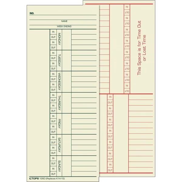 Card, Time, Wkly, 3.37X8.25 Pk, Tops, Mfr#: TOP1260